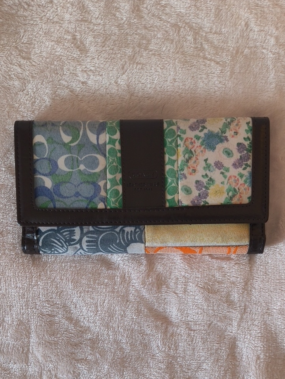 Coach Multicolor Patchwork Wallet with Green Signature Panels